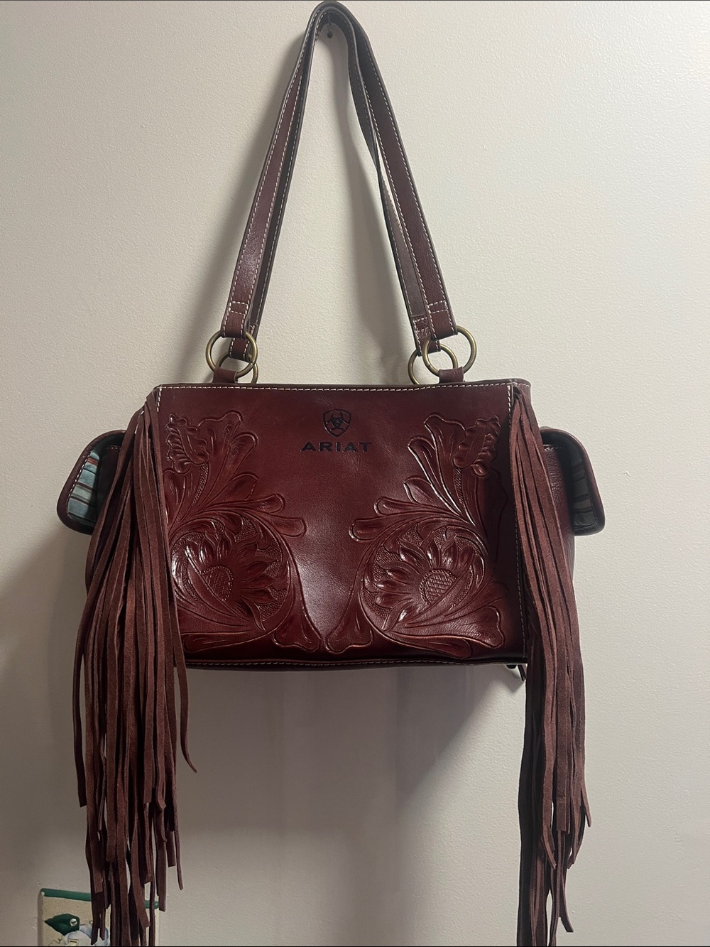 Ariat brown holstered Tooled Leather Fringe Shoulder Bag